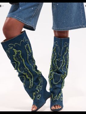 Azelea Wang - Akira Vianca Open Toe Denim Boot